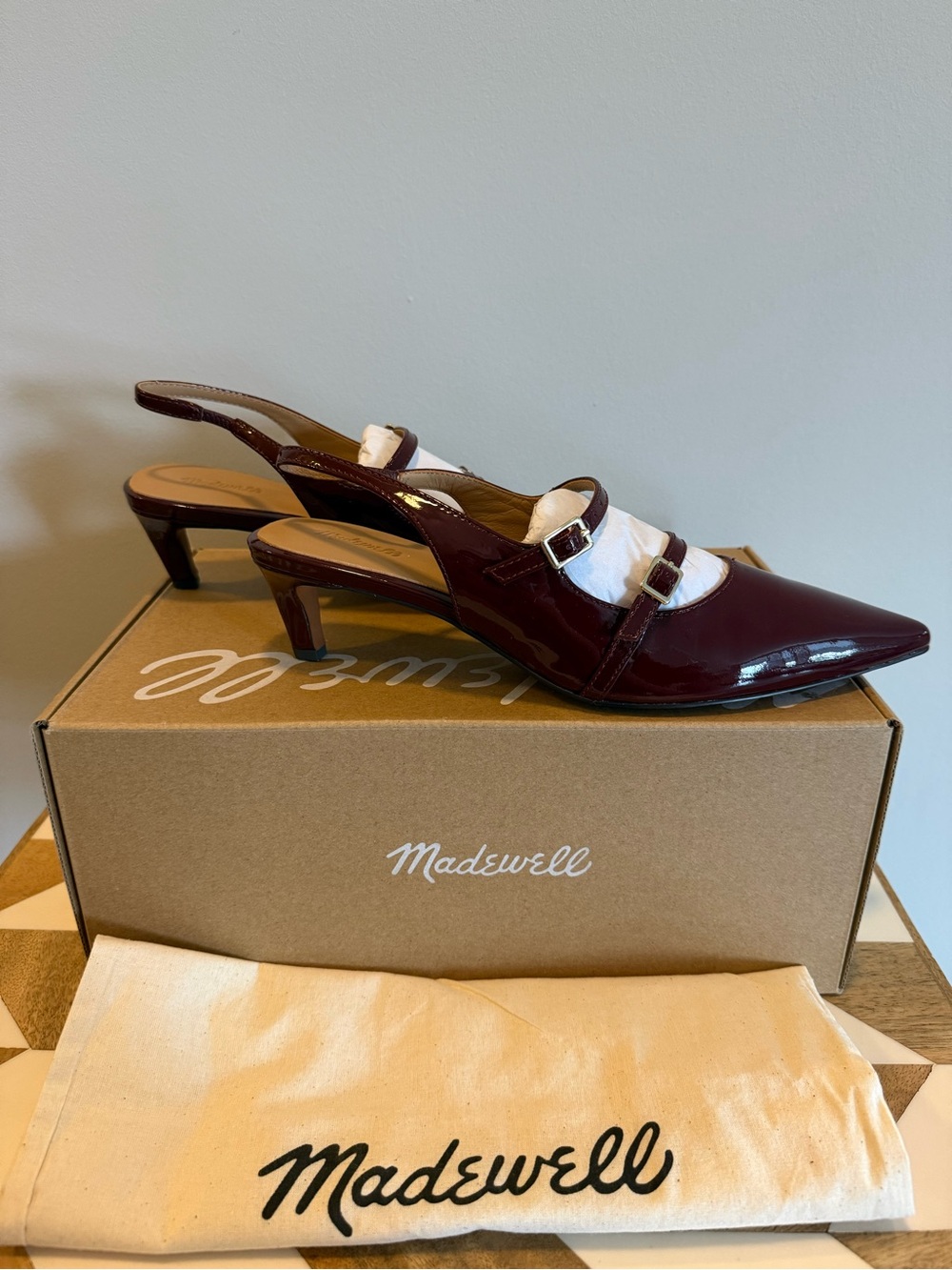 Madewell Women's Burgundy Pointed Patent Leather Slingback Heels / Size 9 - Picture 4 of 10